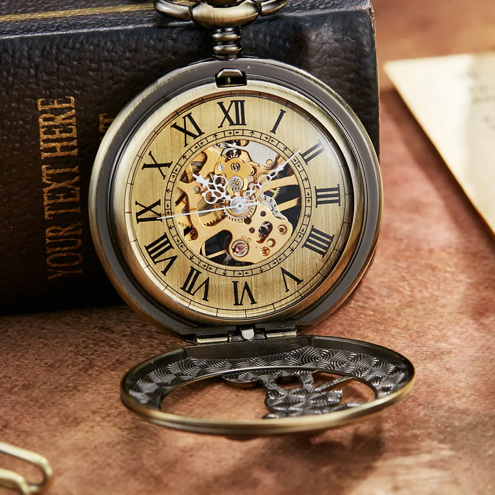 Steampunk Skeleton Cartoon Cute Mouse Mehanical Pocket Watch FOB Chain Hand Wind Mechanical Mens Womens Watches with Chain