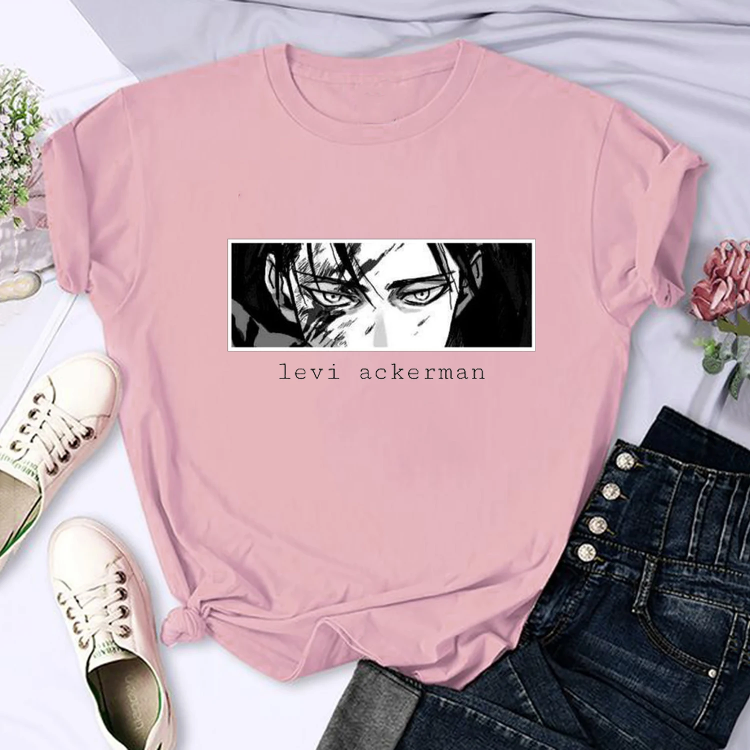 Женские футболки в стиле японского аниме атака на Титанов топы панк Леви