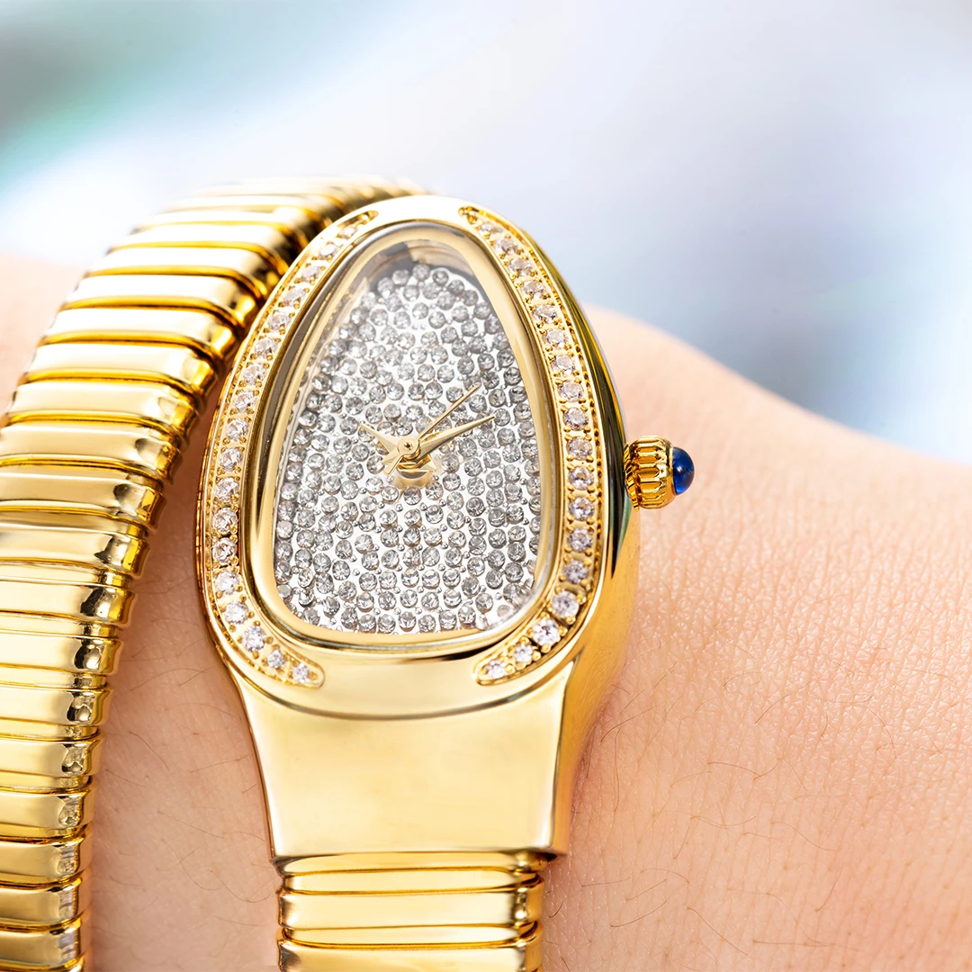 MISSFOX Montre Femme Quartz Silver Diamond Snake Women Wrist Watches Top Brand Stainless Steel Waterproof Ladies Watch New Gifts