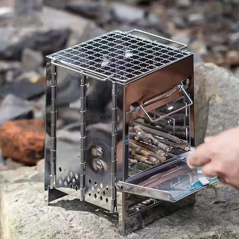 

Mini Outdoor Firewood Stove Portable Camping Picnic BBQ Travel Folding Stainless Steel Wood Stove Charcoal Cooking Grill Stove