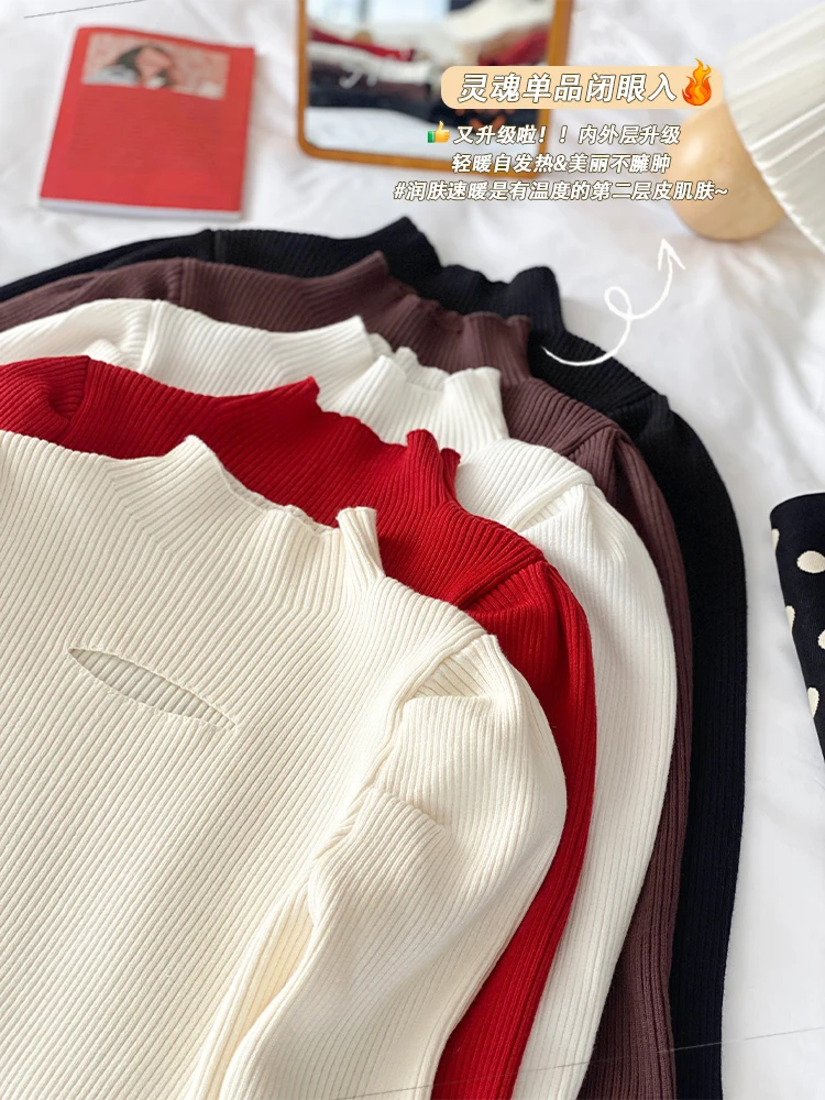 2024 водолазка ажурный вязаный женский свитер пуловеры в рубчик осень-зима базовые