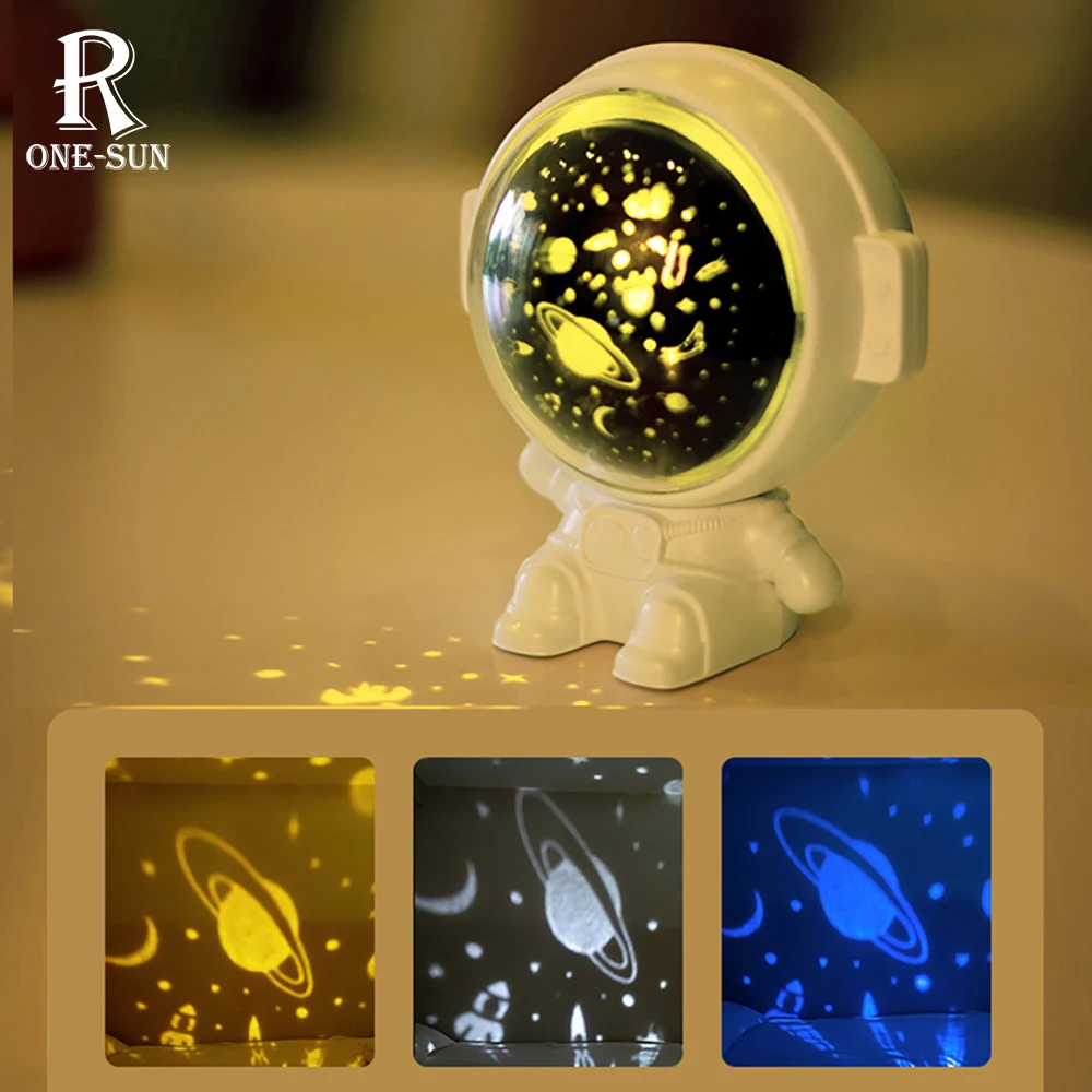 

Astronaut Projection Light with Music Rechargeable 3 Color LED Nightlight 3 Patterns Ambience Lamp Holiday Gift for Children