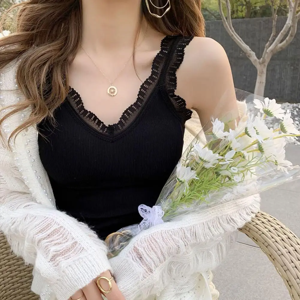

Stylish Camisole Top Thin Lace Stitching Strap Tank Top Backless High Elastic Tank Top Inside Wear