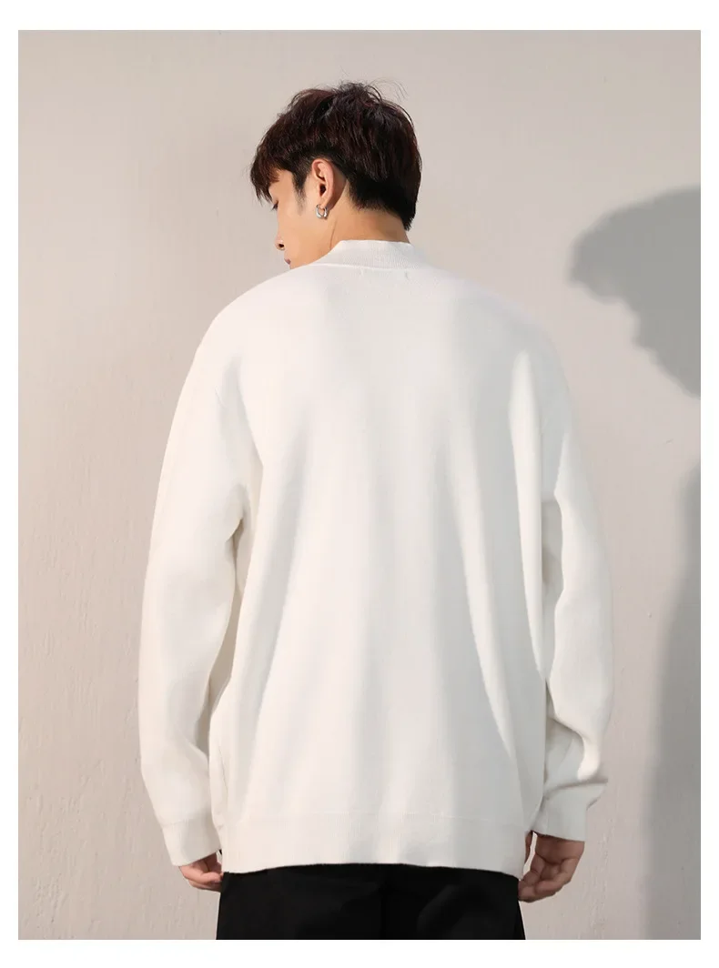 Мужской свитер-поло с высоким воротником и флисовой подкладкой теплый