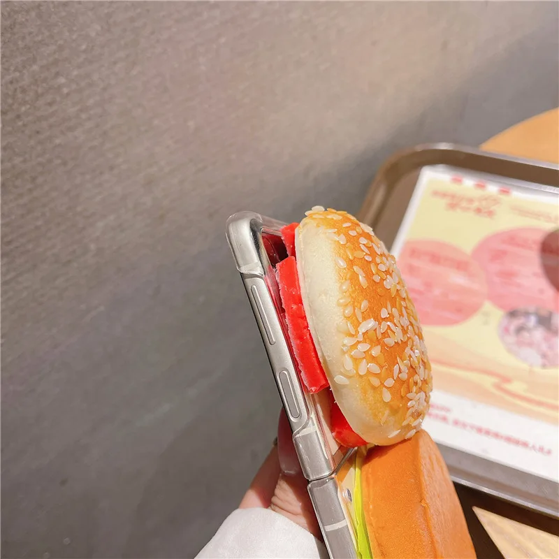 Креативный чехол для телефона с имитацией гамбургеров Samsung Galaxy Z Flip 3 4 5 жесткая