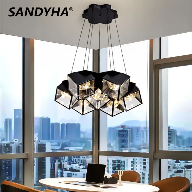 

SANDYHA Nordic Glass Ball Design Chandeliers for Kitchen Dining Living Room Bedroom Pendant Lamp Home Decor Indoor Hanging Light