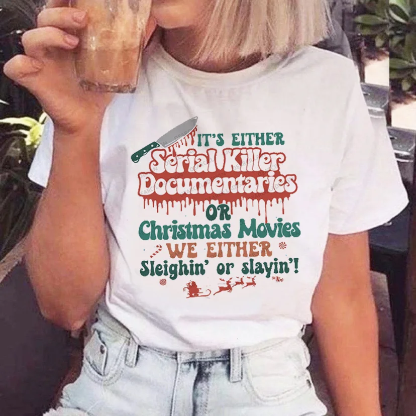 

Merry Christmas Women's New Year Holiday Letter Print T-shirt Trend Personality Pattern Fashion Cute 2023 Loose T-shirt Travel T