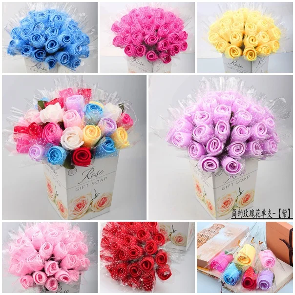 

60 x Creative Wedding Favors Birthday Party Gifts Single Rose Design Cake Towel Artificial Flowers 6 Colors