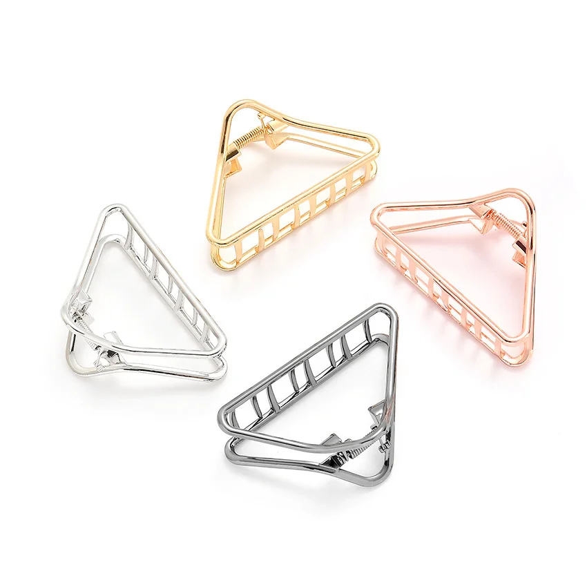 

Good Quality Alloy Crab for Hair Metal Hair Claw Clips Gold Silver Alloy Geometric Hollow Out Triangle Hair Clamps for Pony Tail
