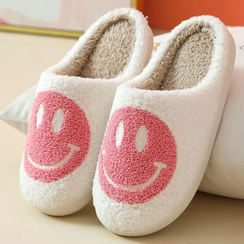 

2022 New Smiley Slippers for Women/men Warm Winter Furry Slides Smiley Face Soft Plush Home Non-slip Shoes Couple Slippers