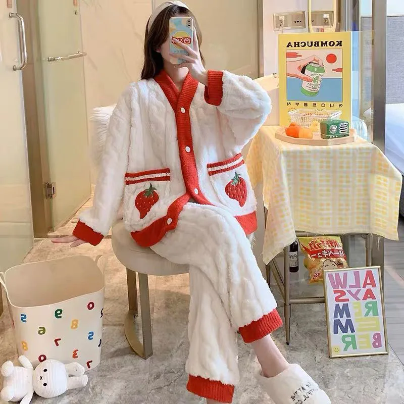 Новинка осенне-зимняя теплая пижама из кораллового флиса женская одежда для дома