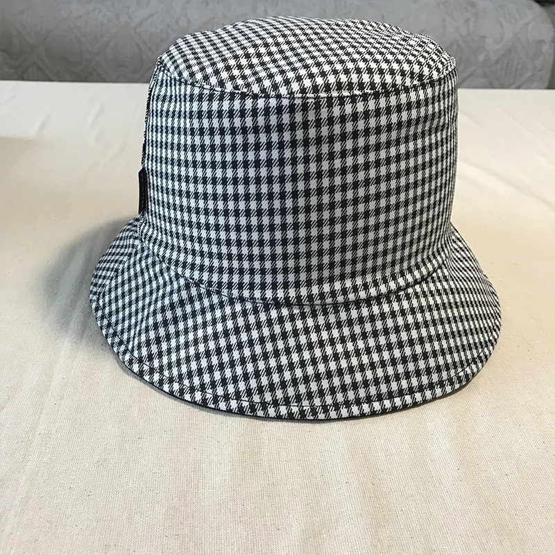 

Панама Двусторонняя в черно-белую клетку для мужчин и женщин, хлопковая кепка для путешествий и рыбалки, в стиле унисекс, Дамская Повседневн...