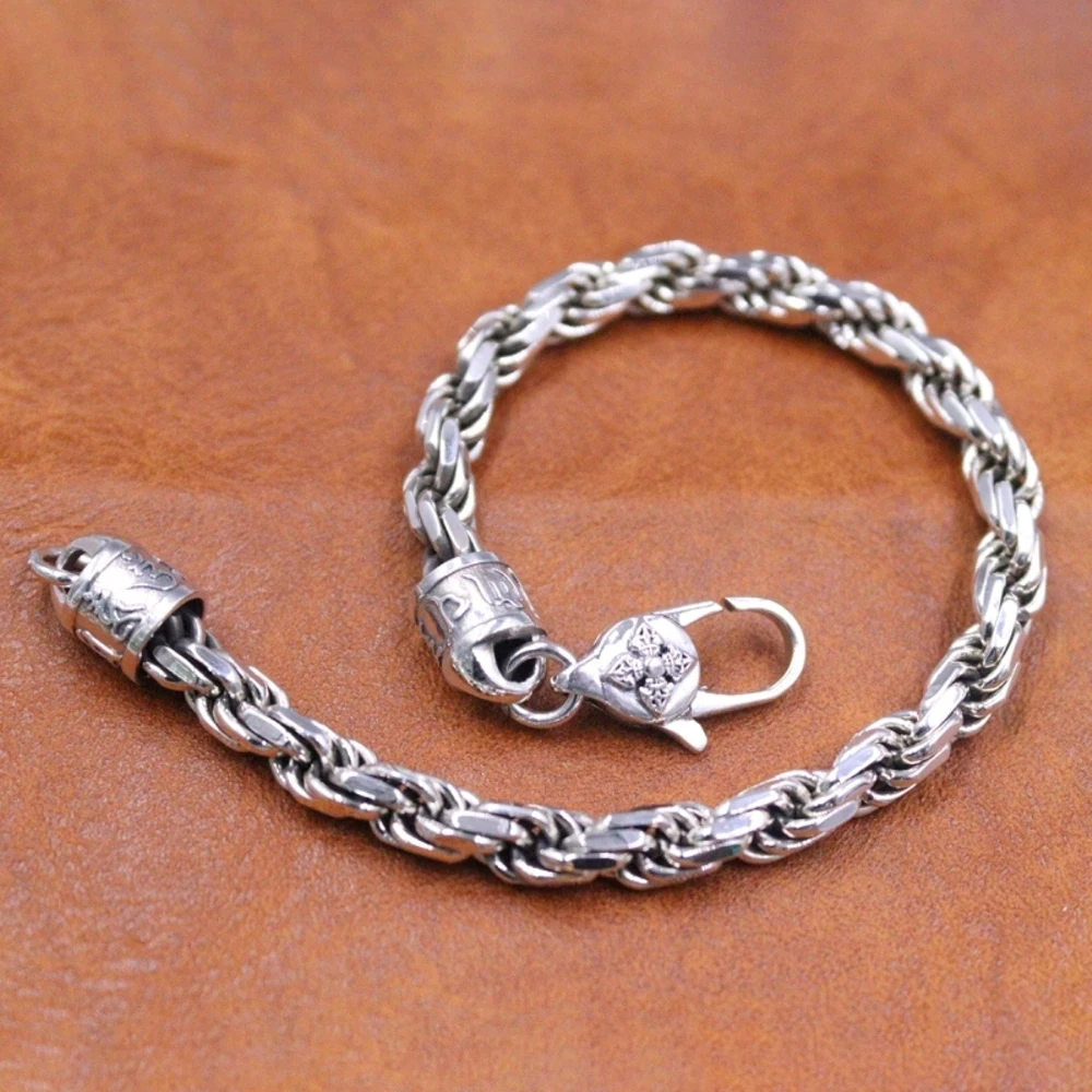 Настоящая твердая кожа серебряная цепочка Мужская мантра 5 мм Плетеный