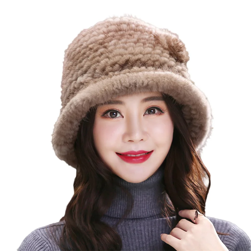 2022 Hot Sale Russian Lady 100% Natural Real Mink Fur Women's Hats Outdoor Kintted Mink Fur Winter Hat Women Caps Warm Fur Hat
