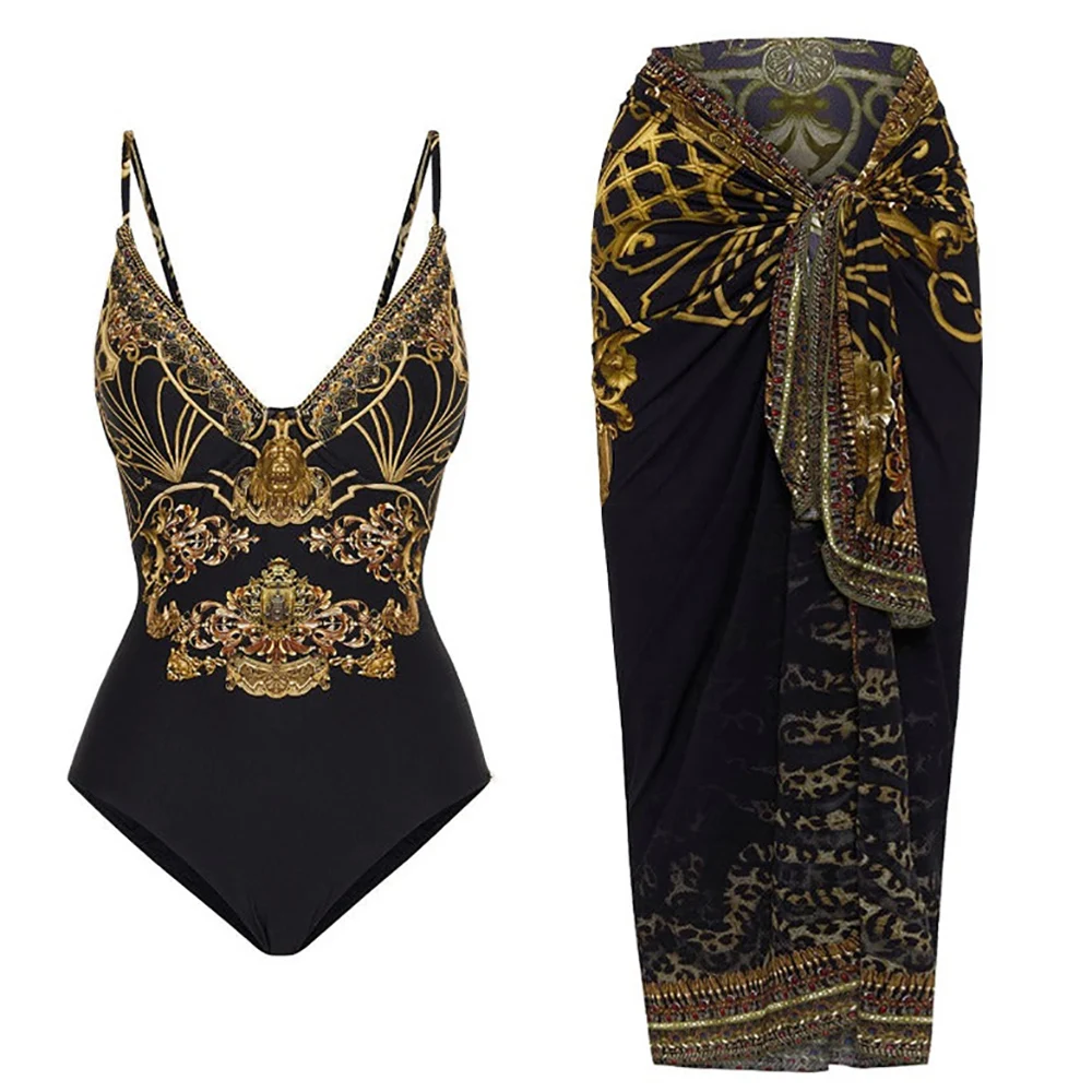 

Fashion Print Swimsuit Set Two-piece Triangle Bikini Beach Dress Swimming Biquini Summer Tankini Swimwear Women Luxury Beachwear