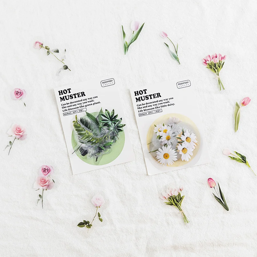 

8 Styles 40 Pcs/Bag Aesthetic Botanical Stickers Creative Cute Angel Hand Account Decorative Material Stationery Stickers