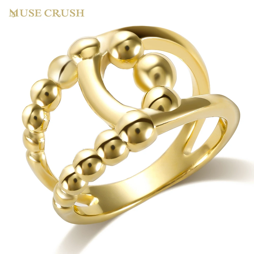 

Muse Crush Minimalist Stainless Steel Fidget Beads Anti Stress Anxiety Ring Gold Plated Rings for Women Men Fashion Jewelry Gift