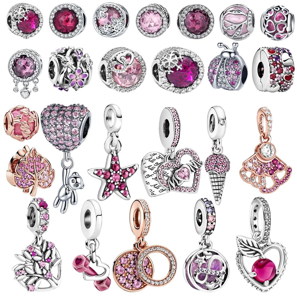 New 925 Sterling Silver Pink series Mom Beads Charm Fit Original Pandora DIY plata ley Bracelets For WomenGift Jewelry | Украшения и