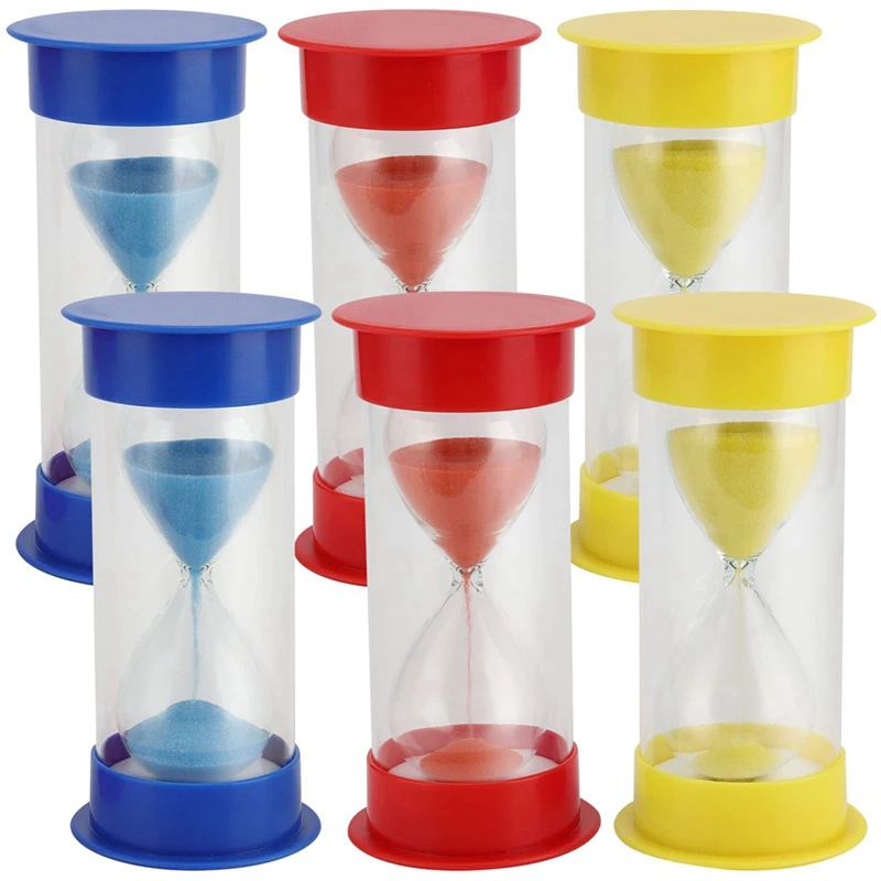 

6 Piece Sandglass Timer Set 1Min / 3Mins / 5Mins Sandglass Timer Assorted Colors Plastic Hourglass Timer