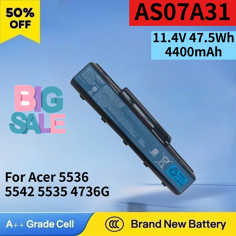 Фото Новейшая батарея AS07A31 11.4V 47.5Wh 4400mAh для ноутбуков Acer 5536, 5542, 5535, 4736G, 5735Z, 5738, 5736G, 4710, 5740. Высококачественная аккумуляторная батарея для ноутбука. №1