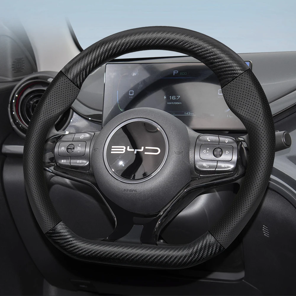 Фото Для BYD текстура углеродного волокна перфорированный кожаный чехол на руль Dolphin Mini Atto 3 Seal U Song Plus King Seagull F3 Pro №3