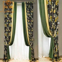 southeast asian style retro american flower and bird velvet printed curtains for stitching bedroom living room dining room