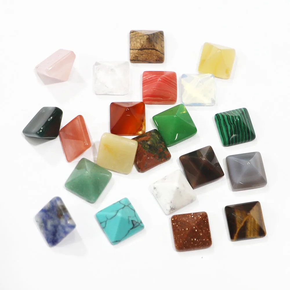 

Assorted Natural Stone Pyramid Shape Cab Cabochon Onyx Agate Green Aventurine Opal Beads for Jewelry Making 14mm Wholesale 30pcs