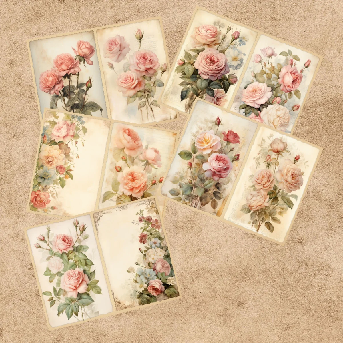 10 листов формата А5 праздничный фон с розовыми розами винтажный гранж-журнал