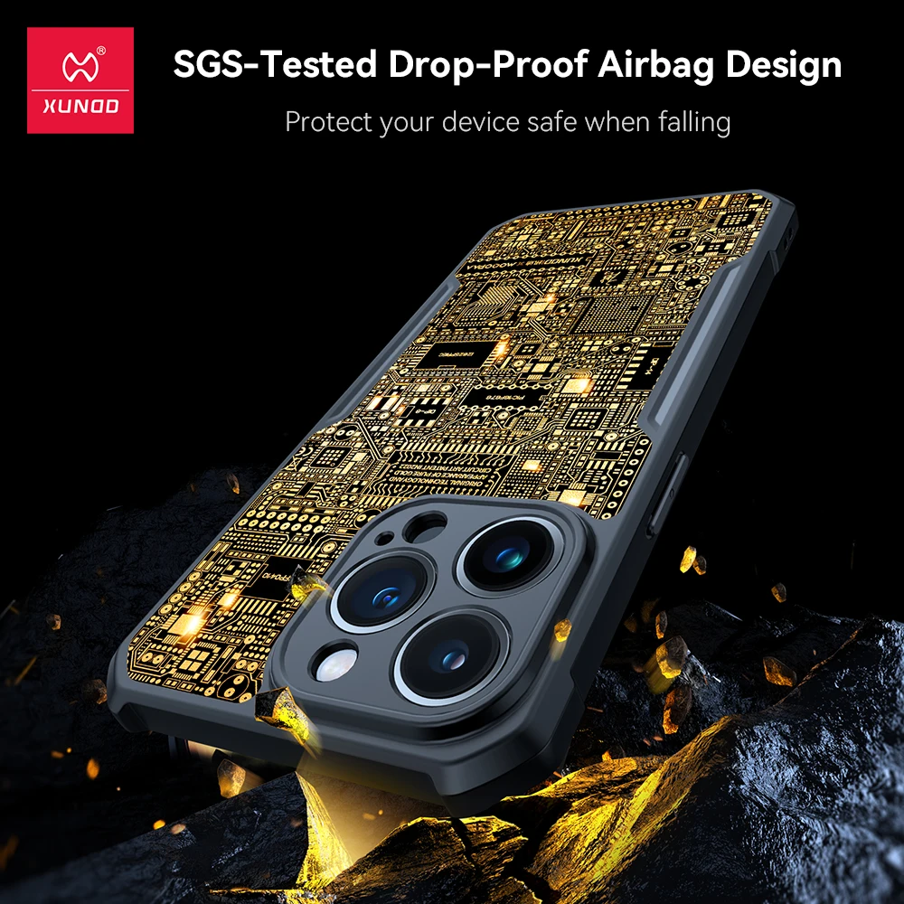 Xundd X Mooopaa Pure Gold Case For iPhone 12 13 14 Pro Max Cover Handmade Original Plating Future Circuit Luxury Shockproof Case