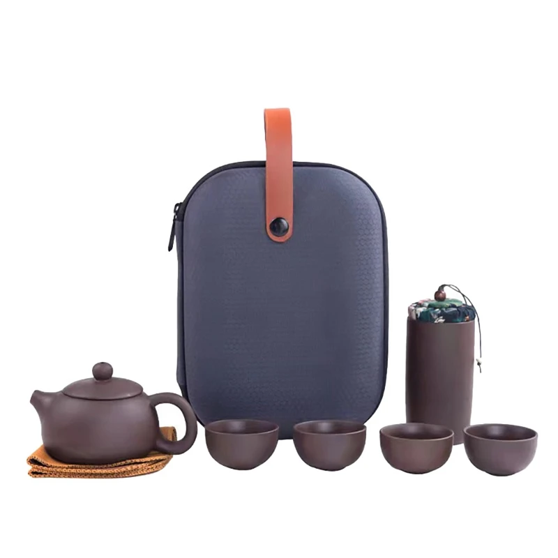 

Purple Clay Ceramic Chinese Kung Fu Tea Set Portable Travel Tea Pot Set Home Retro Simple Teapot Tea Office Reception