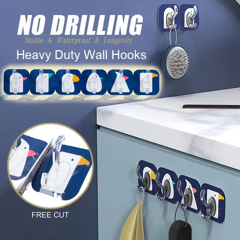 

Cute Six-row Hooks Free Punching Strong Glue Hook Bathroom Wall Hanging Hook Wall Corner Hook Can Be Tailored Kitchen Tools