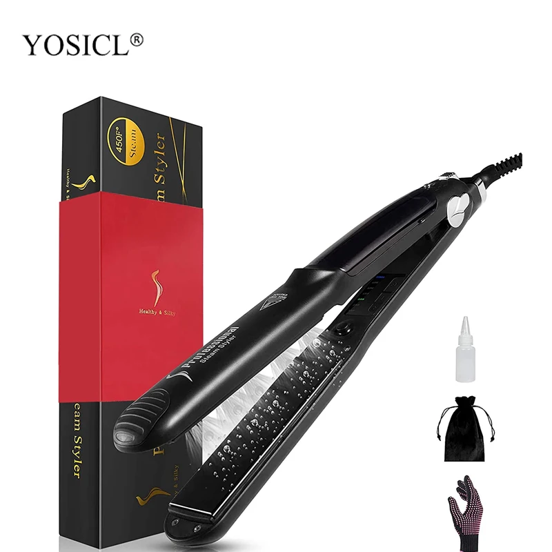 Steam Hair Straightener Salon Grade Ceramic Flat Iron Straightening Curling Iron with Anti-Static  Suitable for All Hair Types