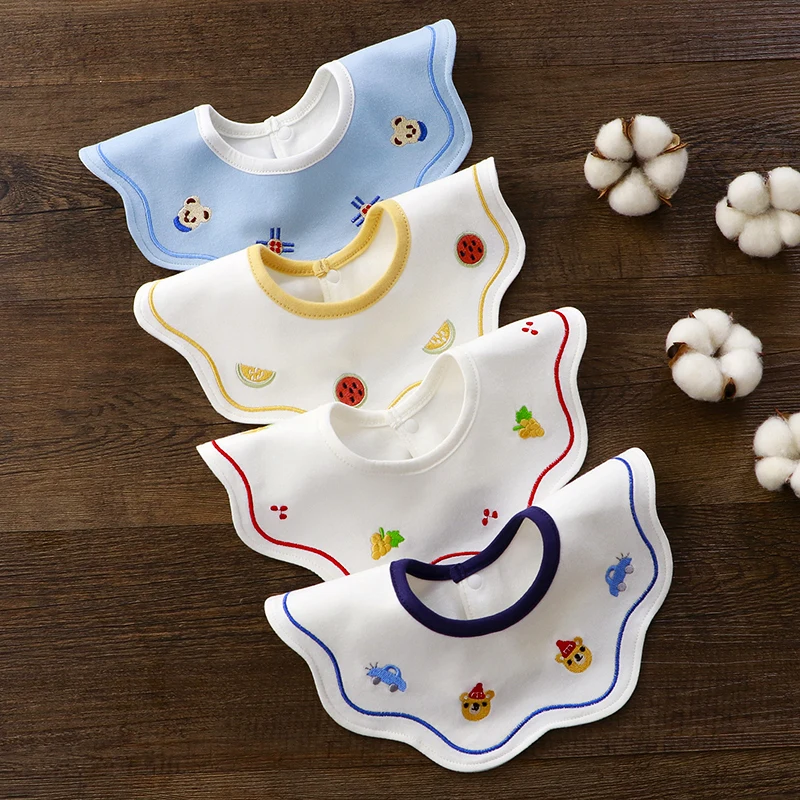 

Хлопковые водонепроницаемые детские нагрудники, модные детские нагрудники с круглым вырезом и заусенцами, нагрудник с цветком на 360 градус...