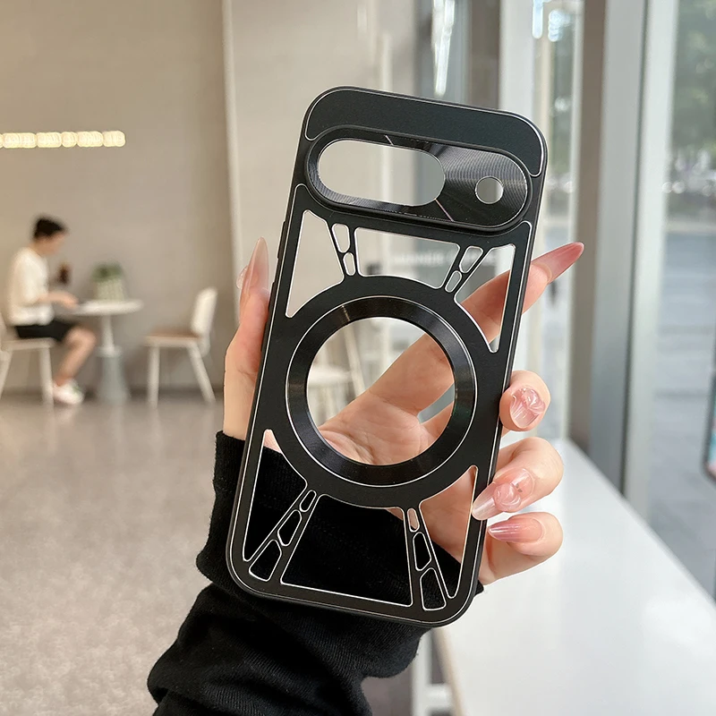 Фото Металлический магнитный чехол для Google Pixel 9 Pro XL, 9 Pro, 9A, 9 с вырезами для отвода тепла, MagSafe, полная защита камеры, Fundas №3