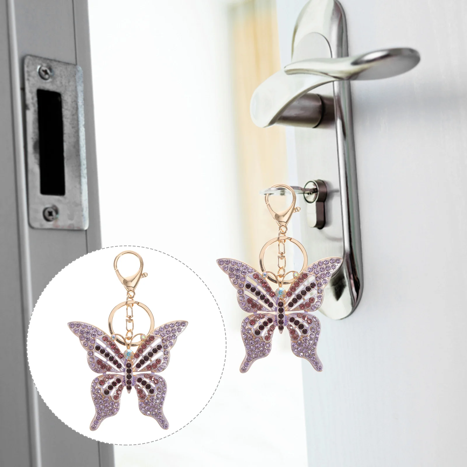 

Butterflies Key Ring Purse Chain Charm Purple Backpack Purse Keychain Wallet Car Key Ring Handbag Gift Women Backpack Purse