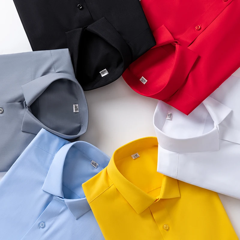 

Bamboo Fiber Long Sleeve Shirt for Business Men Solid Soft Elastic Regular Fit Man's Formal Dress Shirts without Chest Pocket