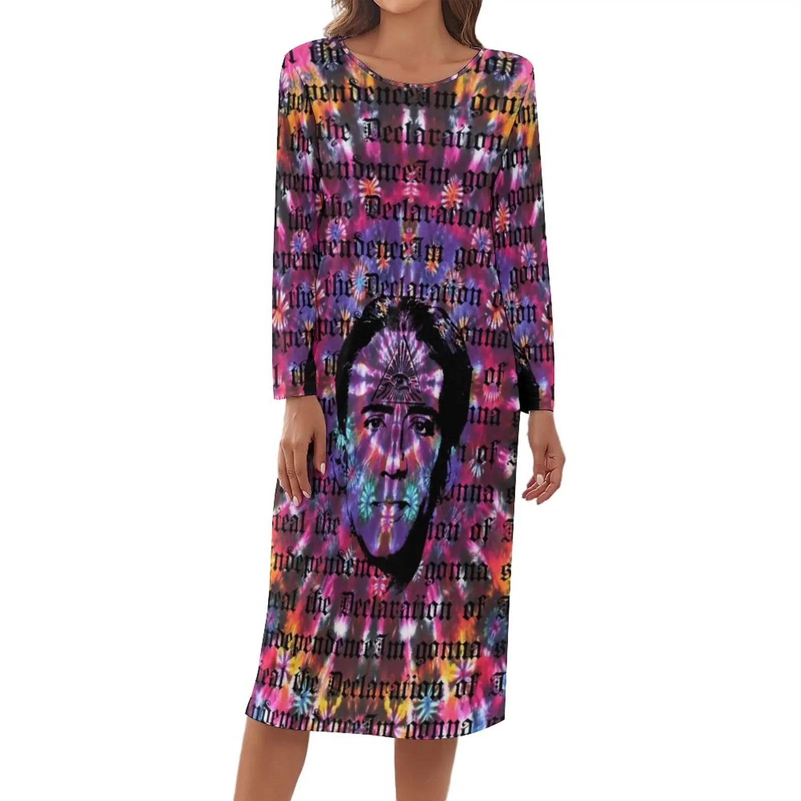 

Nicolas Cage Third Eye Pajamas Womens Tie Dye Shambhala Night Dresses Daily Long-Sleeve Soft Sleepwear O Neck Printed Homewear