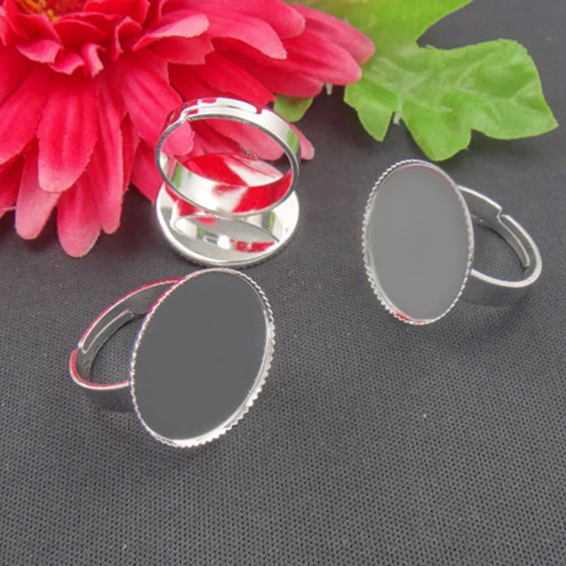 

10pcs Fit 20mm 25mm 30mm Silver Plated Adjustable Ring Blank Base Teeth Tray for Cameo Settings Cabochons Accessories wholesale