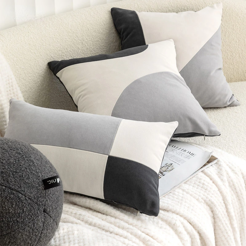 

2023 Pillow Covers Decorative Modern Minimalist Style Living Room Sofa Grey Black Stitching Soft Fabric Cushion Cover All-match