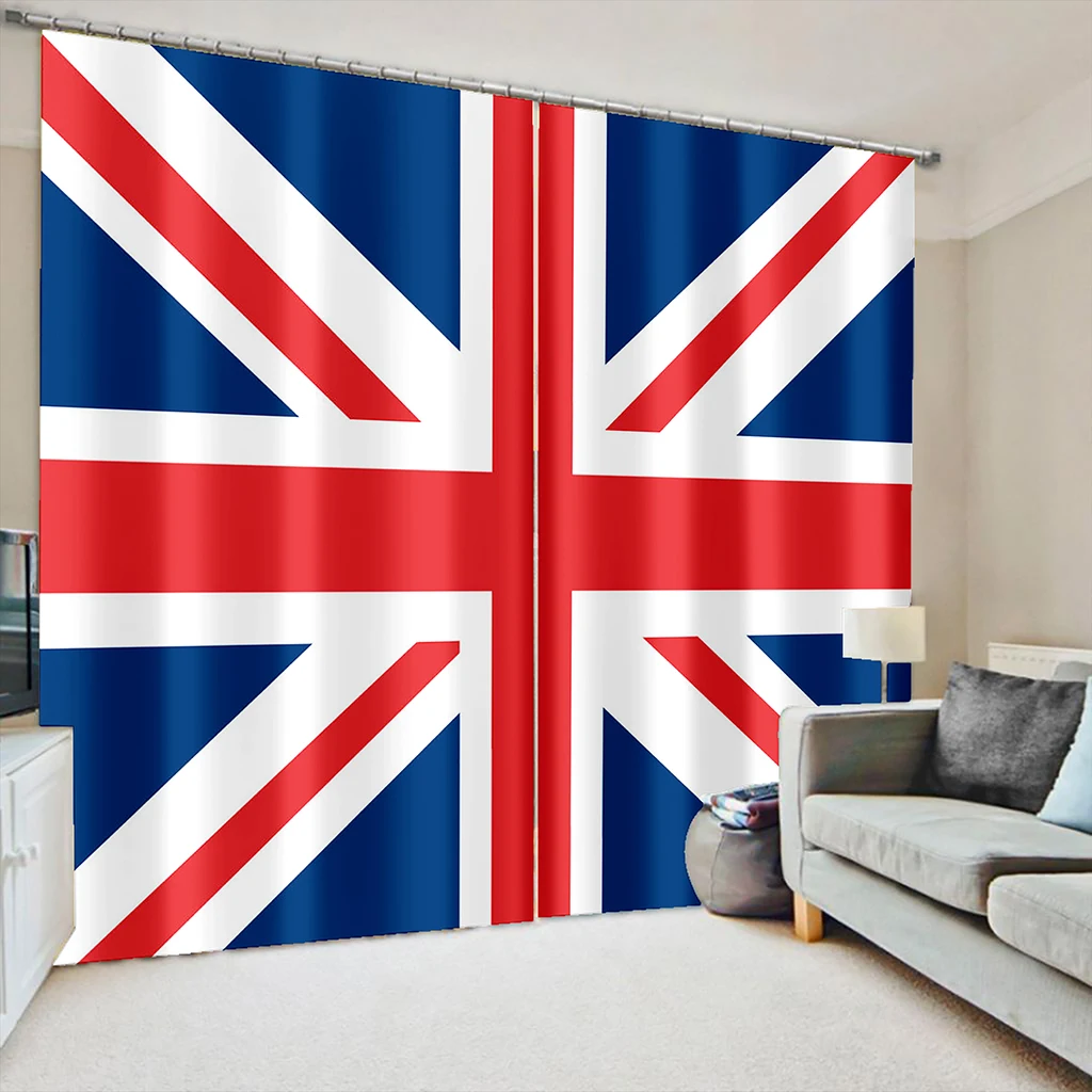 

UK Brazil Russia Germany France USA Flag Picture Printed Curtain for Living Room Studio Hotel Curtain in National Day 2 Panels