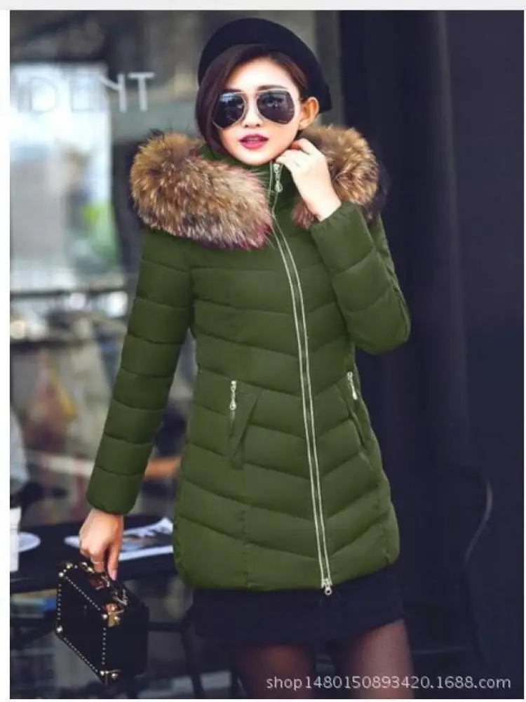 Winter Jacket Women Parkas Long Slim Women Overcoat Down Jacket Female Detachable Fur Collar Winter Coat with Zipper Pockets