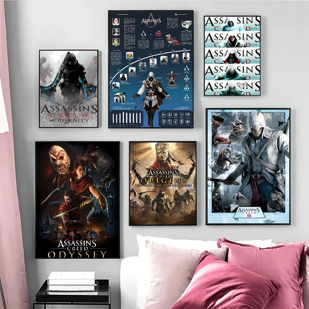 A-AssassinS C-Creed Game Vintage Posters Sticky Retro Kraft Paper Sticker DIY Room Bar Cafe Kawaii Decor