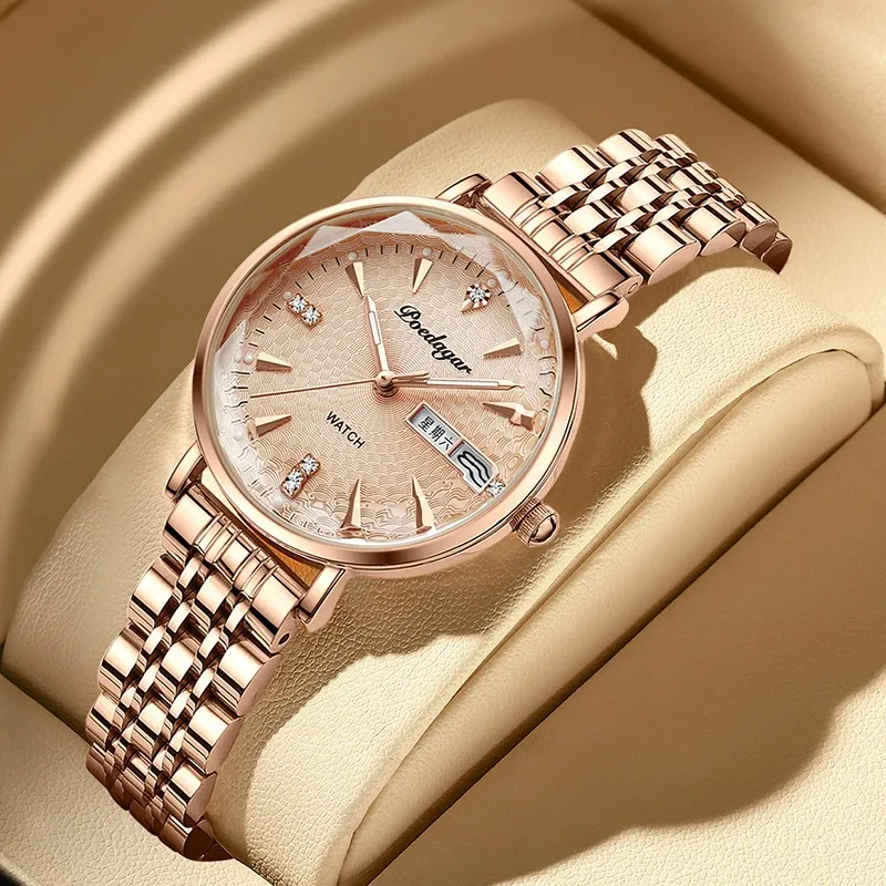 2023 New Women's Watch Waterproof Night Glow Calendar Texture Dial Diamond Design Mirror Face Fashion Women's Watch
