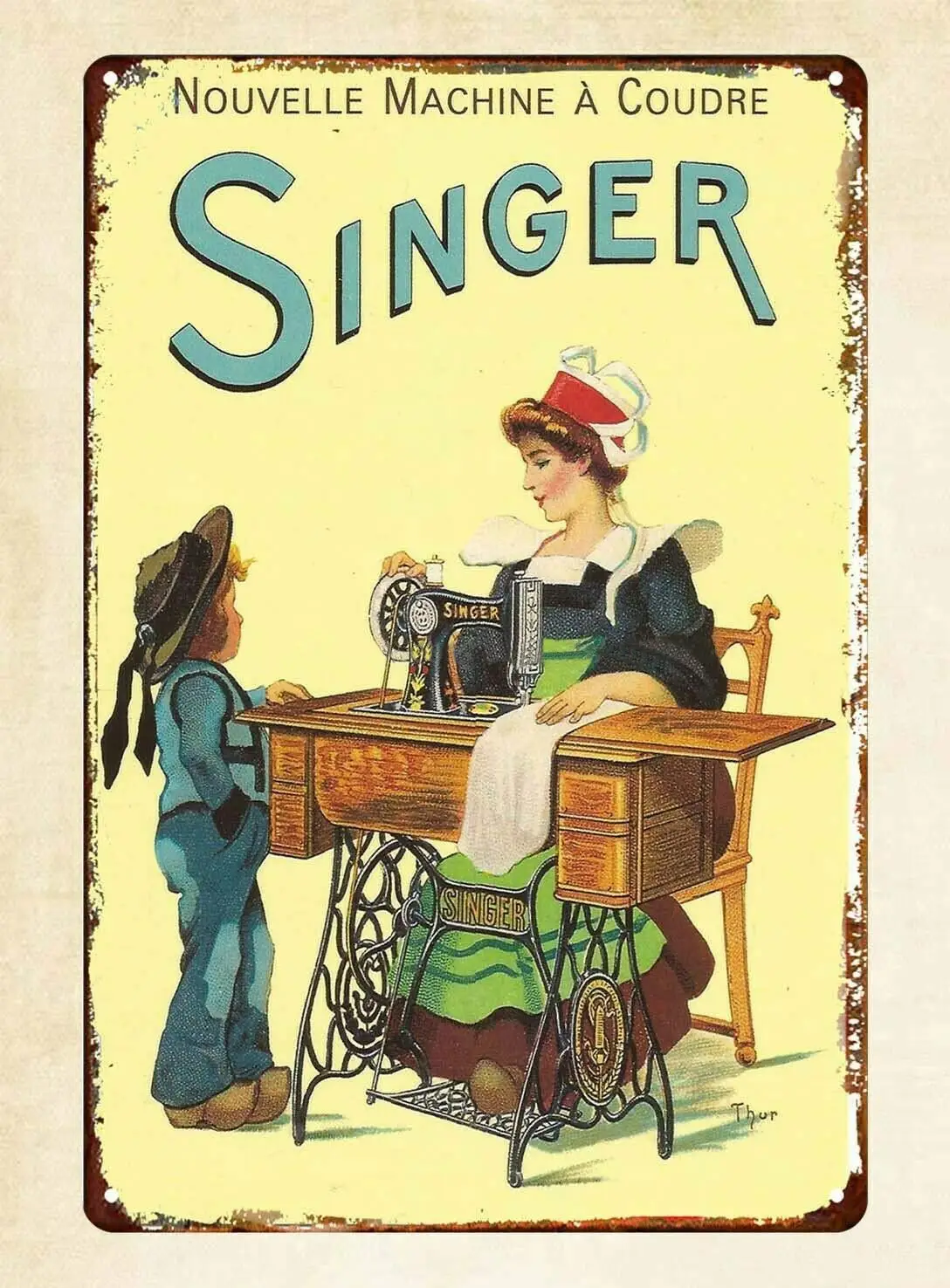 

Nostalgic Reproduction Art Wall Decoration Singer Sewing Machine Metal Tin Sign Decor 8x12 Inch 1