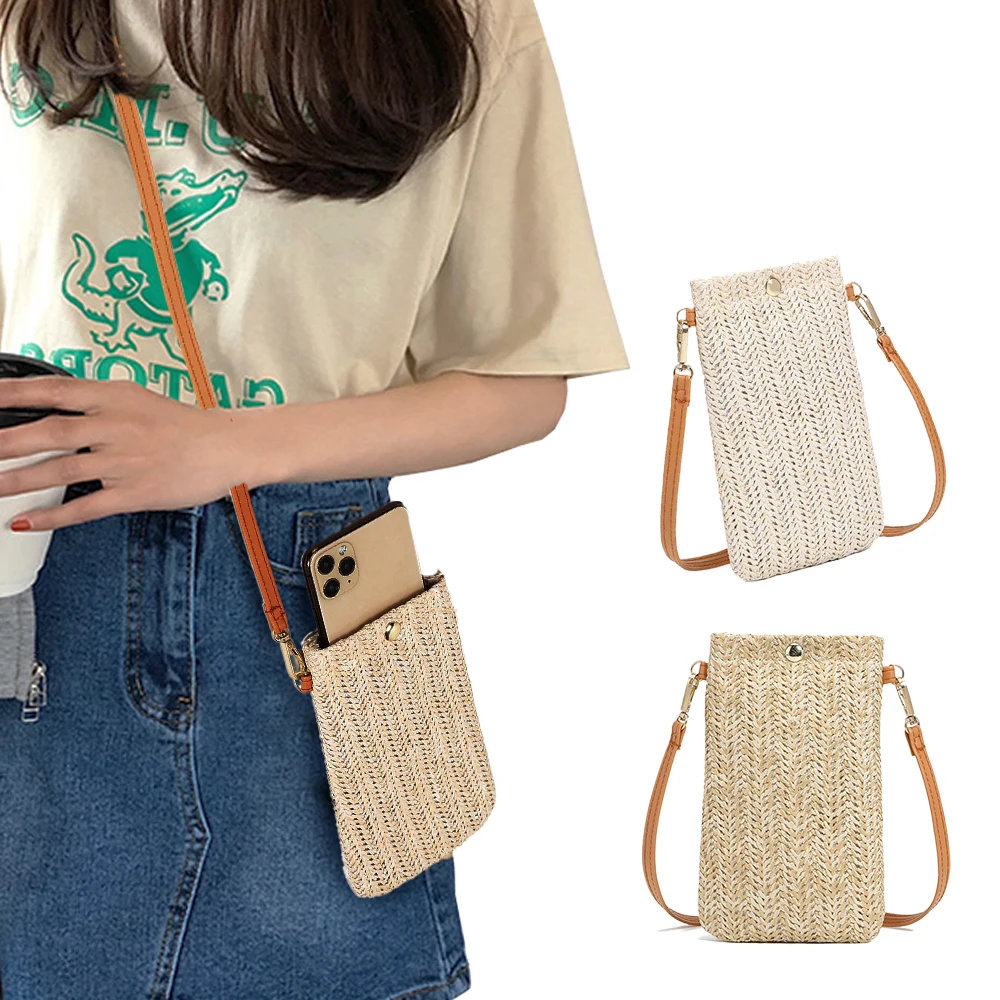 

Fashion Woven Straw Ladies Crossbody Messenger Bag Summer Bohemia Beach Rattan Shoulder Pack Small Solid Mobile Phone Coin Purse