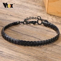 vnox 6mm stainless steel flat cuban chain bracelets for men adjustable miami curb links bracelet casual punk wrist jewelry