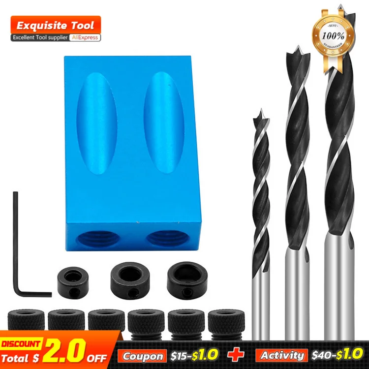 

15 градусов угол луча деревообрабатывающий наклонной отверстия бурения локатор карманный набор сверл направляющее устройство DIY плотничьи ...