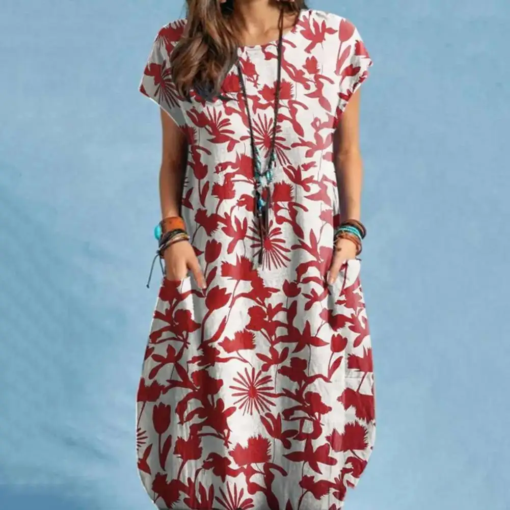 

Trendy Women Summer Dress Knee Length Summer Dress Short Sleeves Floral Print Summer Dress Dress-up