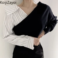 koijizayoi faux two pieces women blouse long sleeves v neck spring autumn 2022 fashion ol shirt chic korean casual loose blusas