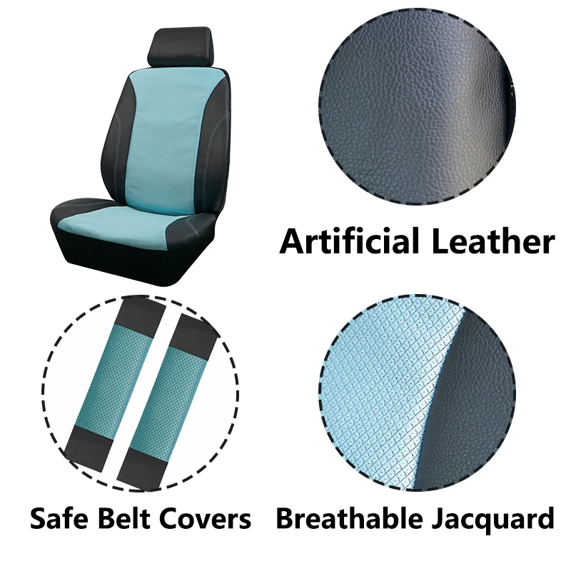

AUTO PLUS Universal Car Seat Covers Jacquard Leather Seat Covers Fit For Most Car SUV Van Truck With Back Pocket Safe Belt Cover